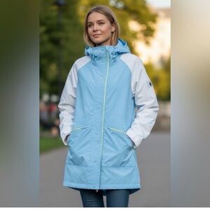 Free People  Singin In The Rain Packable Jacket Blue White NWT Medium